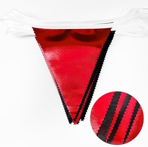 Red Black Metallic Fabric Triangle Pennant Banner Flag Bunting Garland