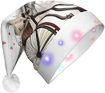 QinZheng LED Santa Hat with Paris Heart Print