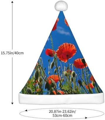 Poppies on Blue Sky Print Christmas Santa Hat Plush