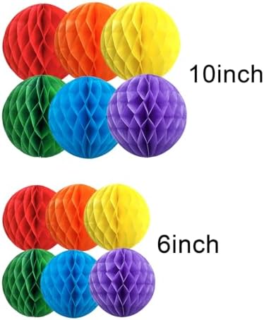 Rainbow Paper Honeycomb Balls 12 Pack for Party Decor