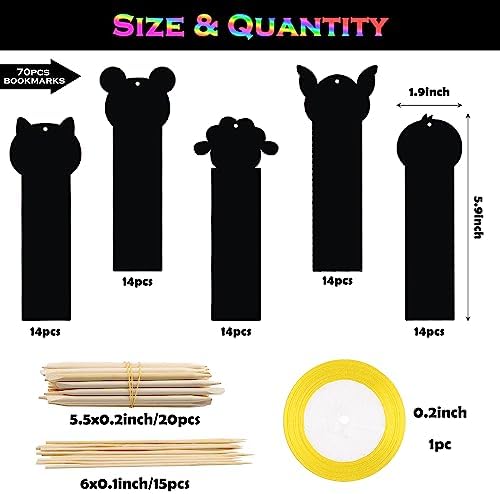 Mallmall6 70Pcs Animal Scratch Bookmarks Craft Kit for Kids