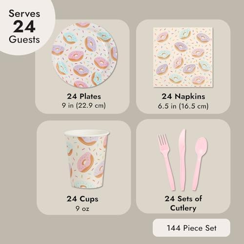 144 Piece Donut Themed Party Supplies for 24 Guests