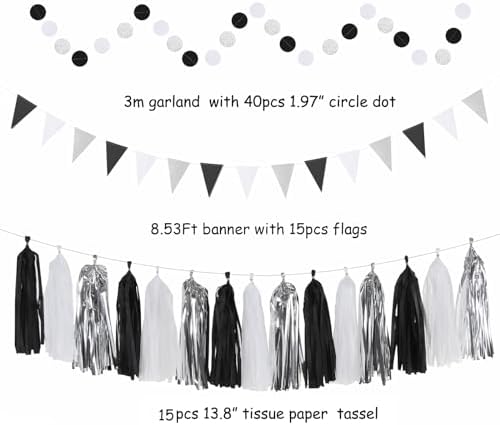 Black White Silver Party Decorations 33pcs Kit