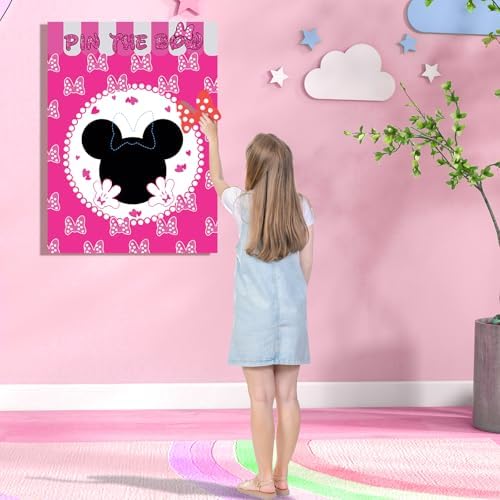 Pink Mouse Birthday Party Game Set with 24 Reusable Stickers