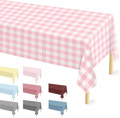 12 Pcs Pink Gingham Tablecloth Set Waterproof Disposable for Parties
