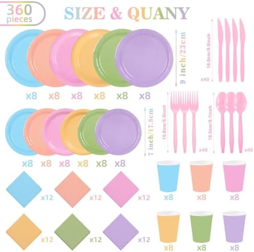 192PCS Rainbow Party Supplies Set for 48 Guests