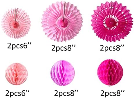 12pcs Pink Honeycomb Ball Fans for Party Decorations