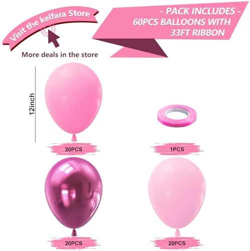 Kelfara 60pcs 12inch Pink Balloons Wedding Party Decor