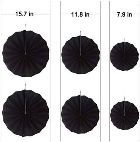 MOWO Black Paper Fans Hanging Decoration 6pc