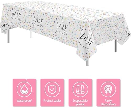Sprinkle Baby Shower Tablecloth 3 Pack - 86x55in Rainbow Confetti Decor