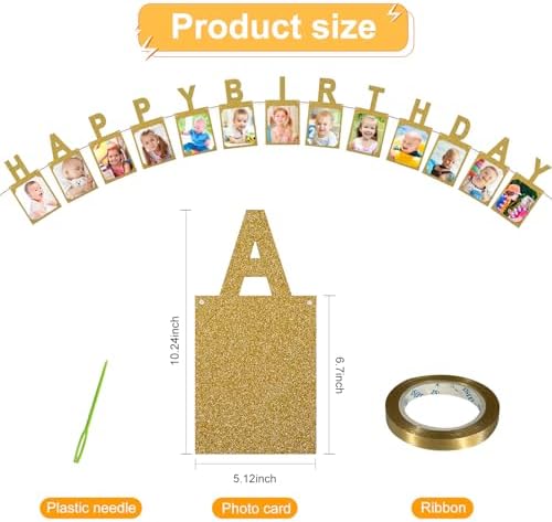 Golden Happy Birthday Photo Banner for Kids and Adults