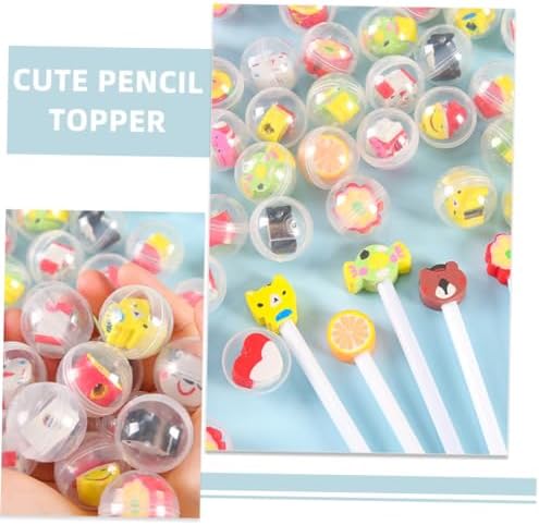 20 Pcs Refillable Capsules with Cute Pencil Topper Erasers
