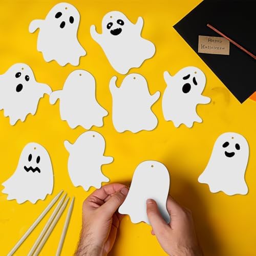 Motipuns 60 Pcs Halloween Ghost Scratch Card Craft Kit