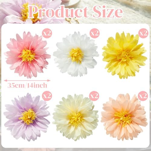 12 Pcs Daisy Tissue Paper Pom Poms Decorations
