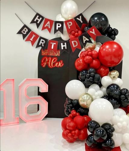 Red Silver Black Happy Birthday Banner Decor