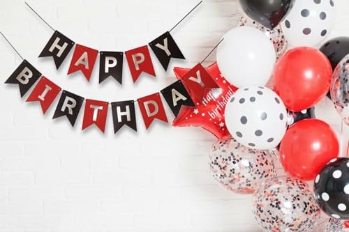Red Silver Black Happy Birthday Banner Decor