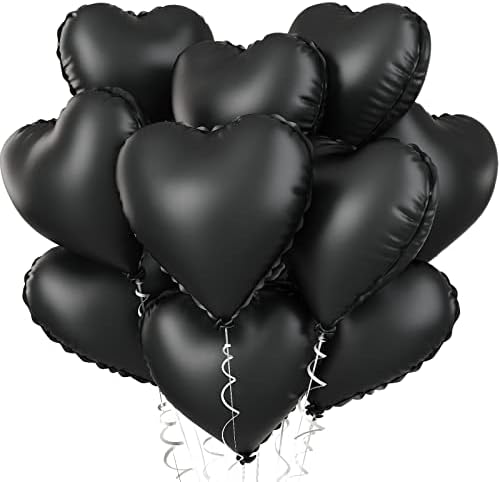 Black Foil Heart Balloons - 10x18 Inch for Valentines Day Wedding Birthday
