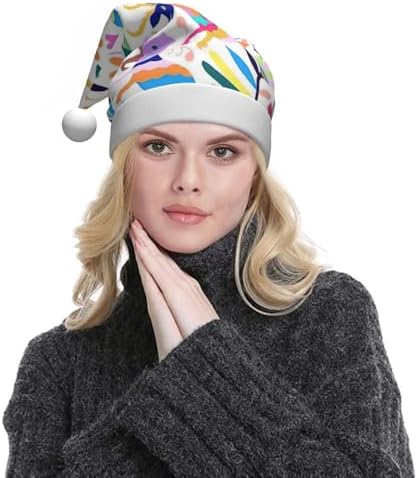 QINZHENG Personalized Santa Hat with Mexican Otomi Animals Print
