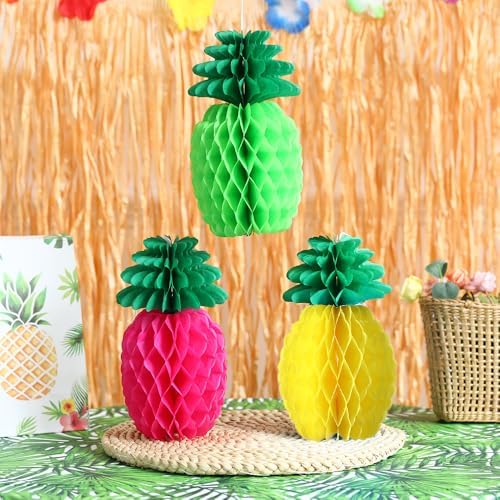 Hawaiian Tropical Party Decor Set with Pom Poms and Fans
