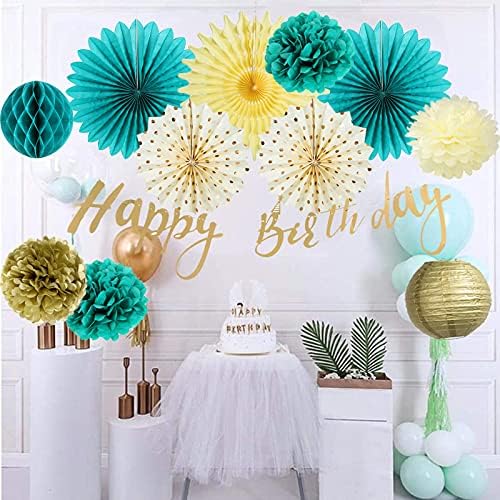 SUNBEAUTY Teal Gold Birthday Decor Set
