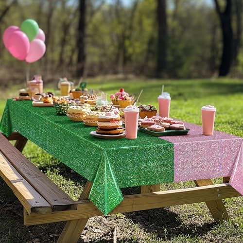 2 Pack Green Pale Pink Holographic Tablecloth 40x108