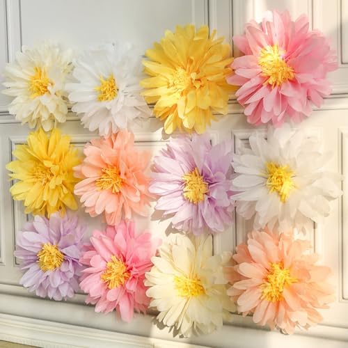 12 Pcs Daisy Tissue Paper Pom Poms Decorations