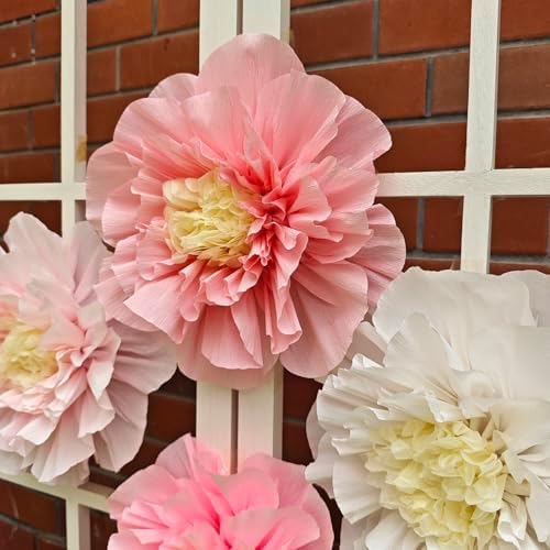 Mybbshower Crepe Paper Flowers Pack of 4 Blush Pink White