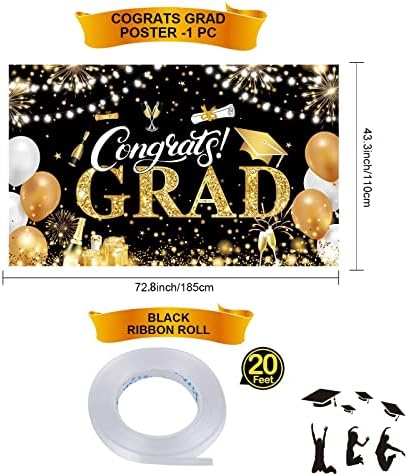 2025 Graduation Banner Black and Gold 728x433 Inch
