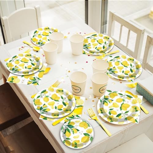 Wiooffen 96 Pcs Lemon Party Tableware Set