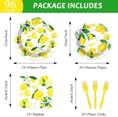 Wiooffen 96 Pcs Lemon Party Tableware Set