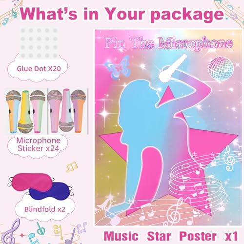 Pin The Microphones On Famous Singers Party Game Poster