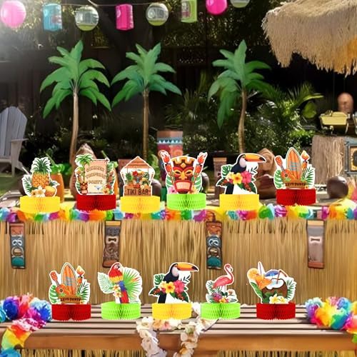 9PCS Tropical Party Honeycomb Table Centerpieces for Hawaiian Luau Events
