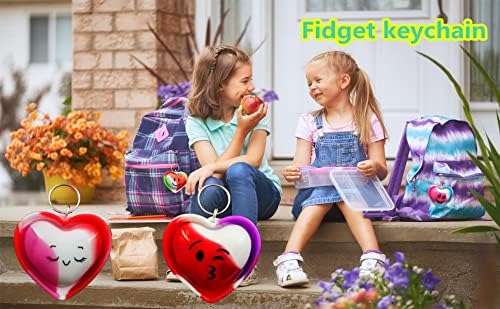 20 Pack Reversible Heart Fidget Keychains for Adults Kids