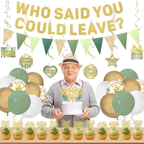 Roetyce Farewell Party Decorations Green Gold Banner Balloons Cake Toppers