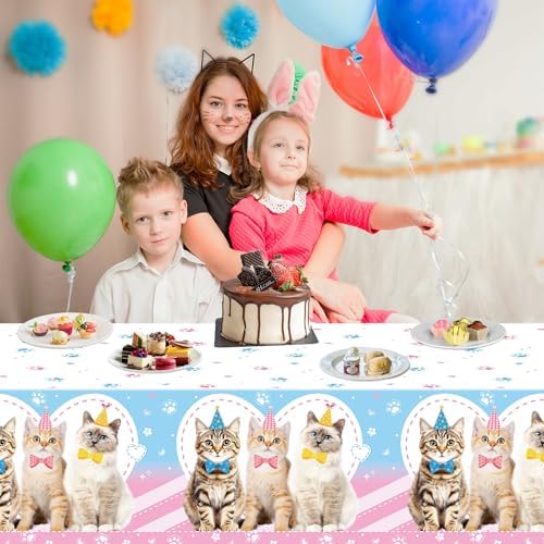 4 Pcs Cat Themed Tablecloth Set for Parties