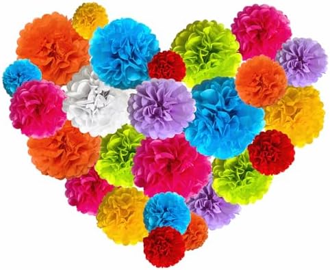 24 Packs Fiesta Decorations Tissue Paper Pom Poms Flower Set