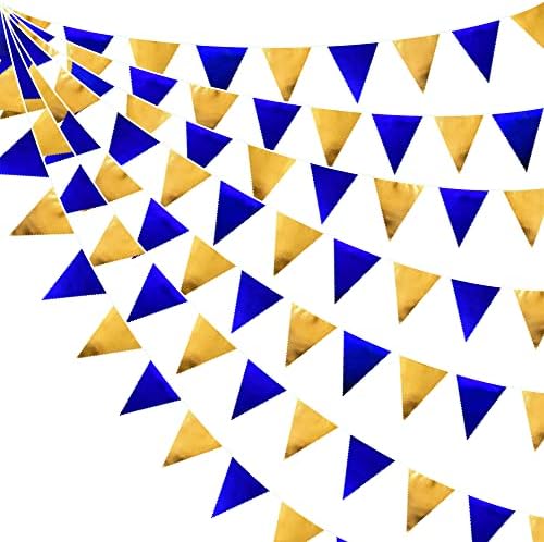 Royal Blue Gold Party Navy Blue Triangle Pennant Banner Flag Bunting Garland