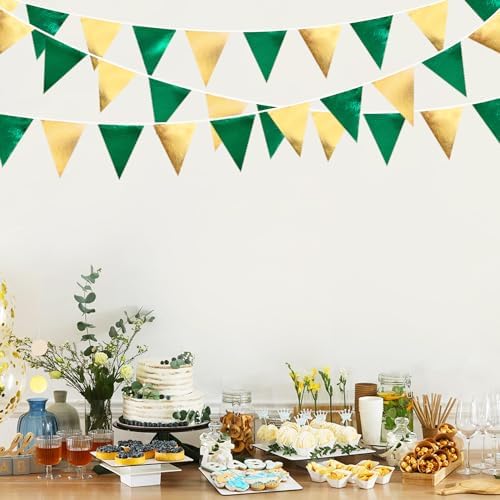 Green Gold Metallic Triangle Pennant Banner Flag Bunting Garland for Parties