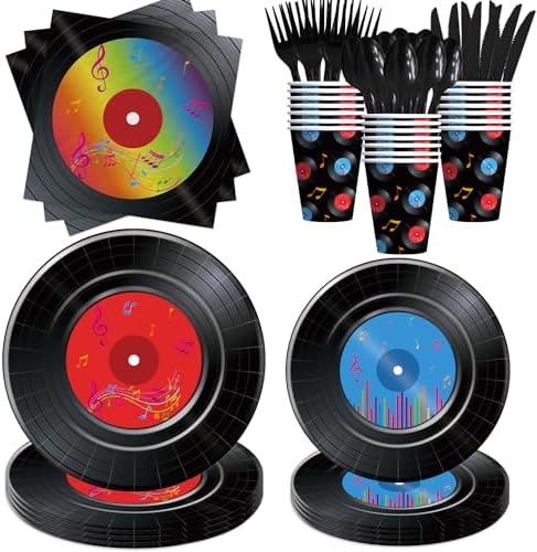 50s Rock Record Party Tableware Set for 24 Guests