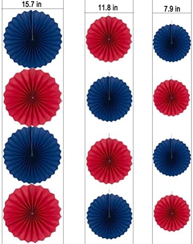 Royal Blue and Red Paper Fans 12pc Party Decor