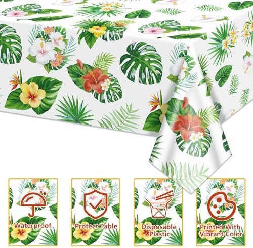 4 Pack Hawaiian Luau Tablecloths for Party Decorations