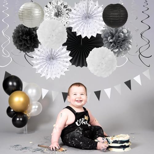 Black White Silver Party Decorations 33pcs Kit