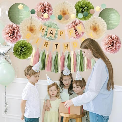 Olive Green and Pink Birthday Decorations Kit