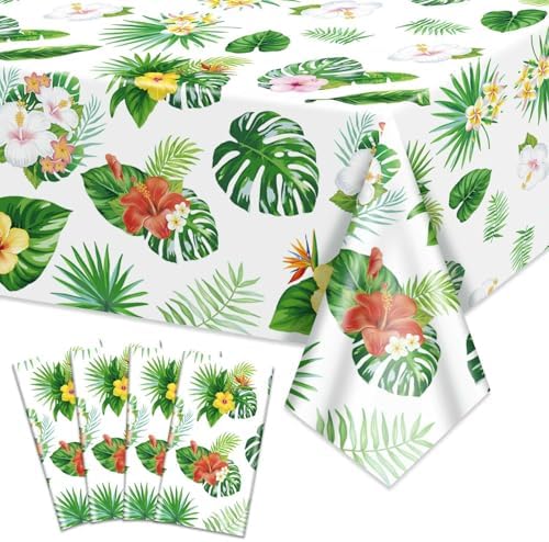4 Pack Hawaiian Luau Tablecloths for Party Decorations