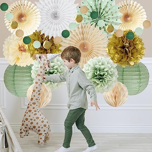 Sage Green Party Decorations with Gold and Beige