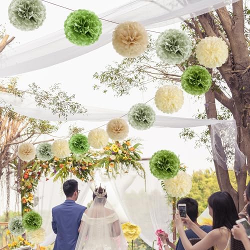 Sage Green Tissue Paper Pom Poms 15PCS Decor Set
