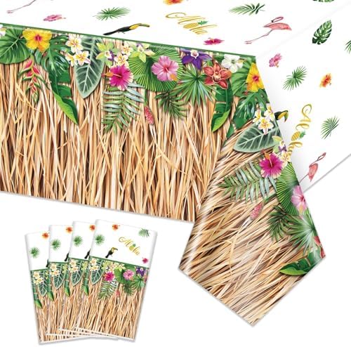 4 Pack Hawaiian Luau Grass Tablecloths for Parties