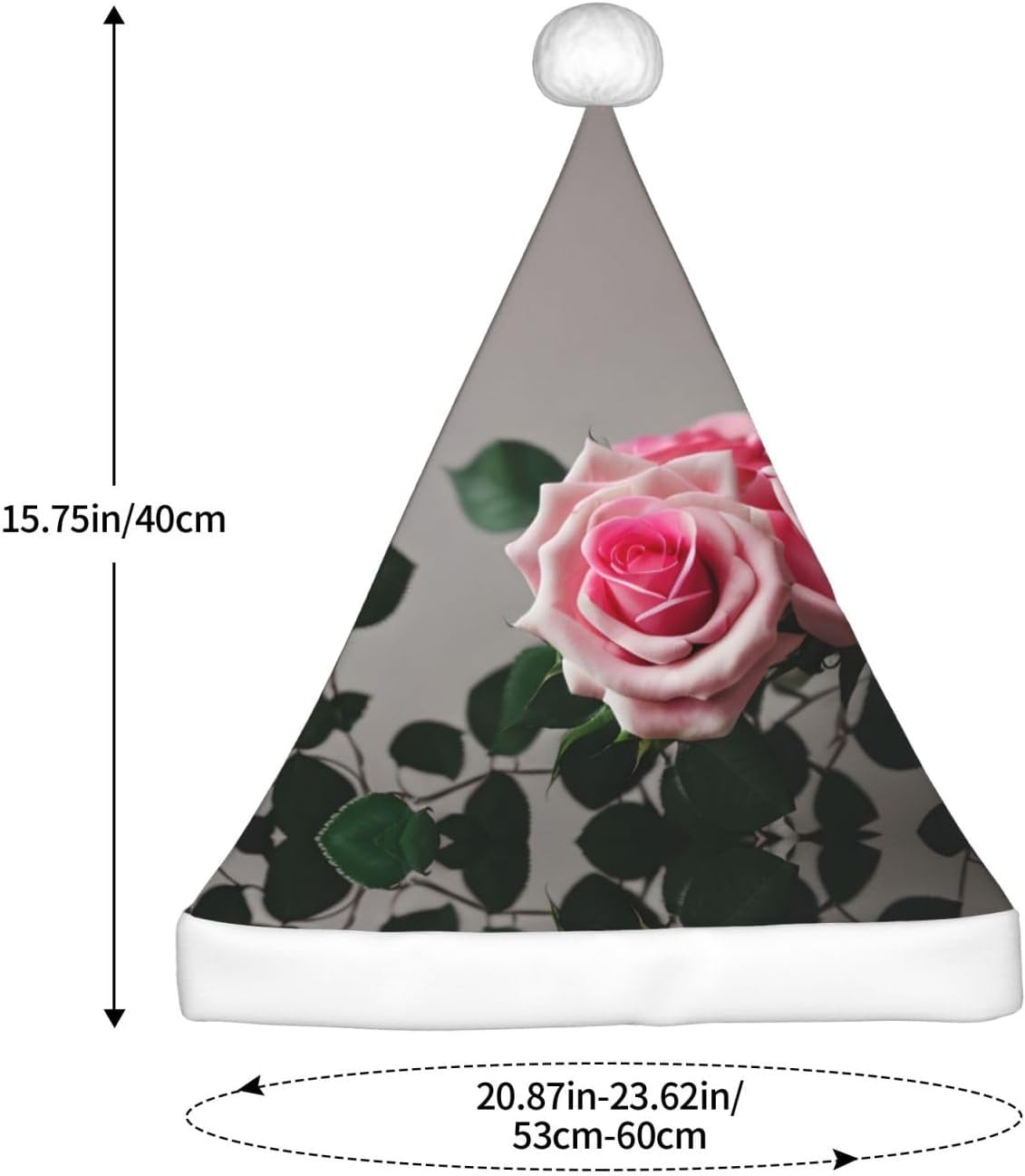 Pink Rose Print Christmas Santa Hat Plush for Adults