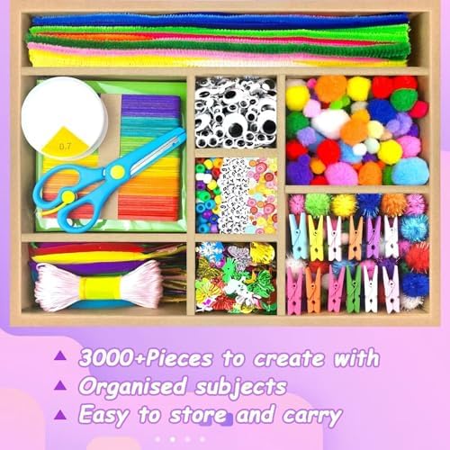 VLUSSO 3000Pcs Arts and Crafts Kit for Kids Ages 4-12
