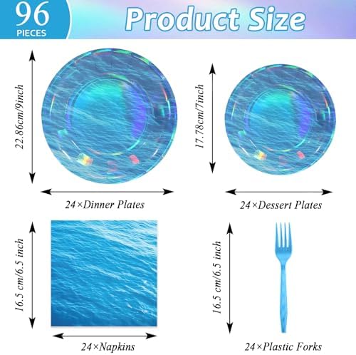 96 Pcs Iridescent Ocean Waves Party Plates and Napkins